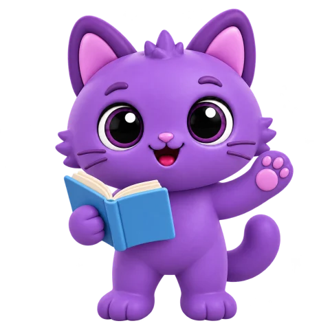 O gato do Zupzi Read: um gato roxo lendo um livro azul